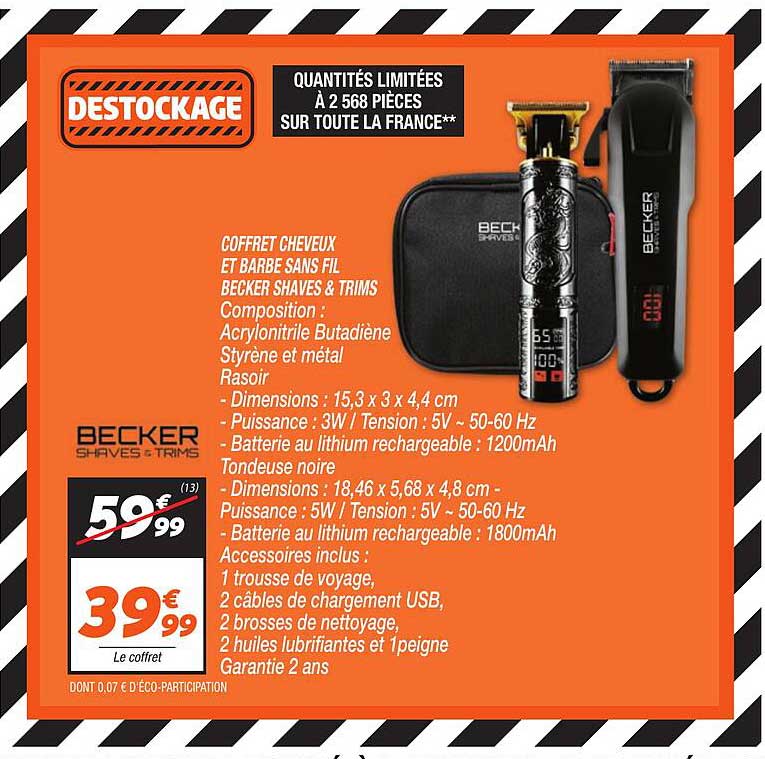 COFFRET CHEVEUX ET BARBE SANS FIL BECKER SHAVES & TRIMS