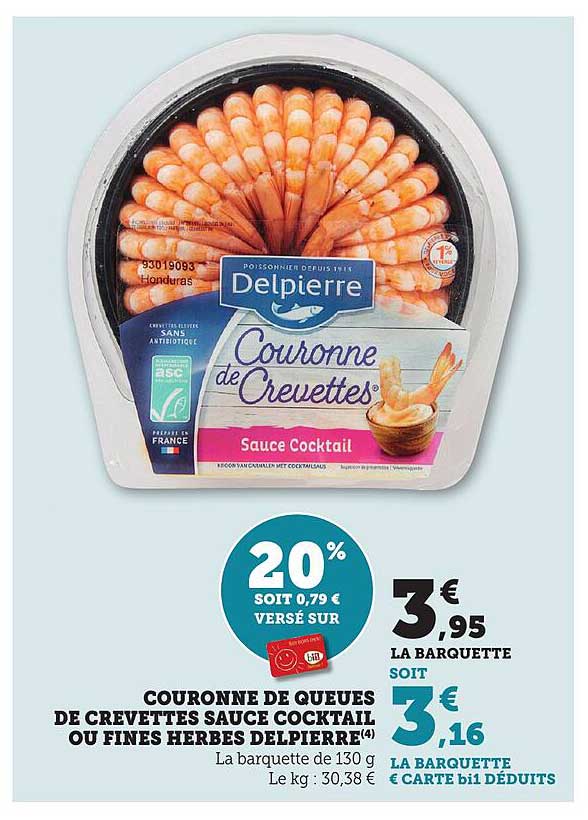 COURONNE DE QUEUES DE CREVETTES SAUCE COCKTAIL OU FINES HERBES DELPIERRE