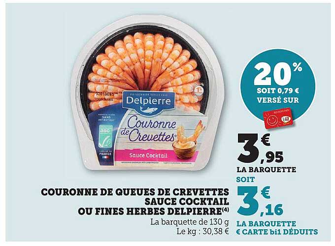 COURONNE DE QUEUES DE CREVETTES SAUCE COCKTAIL OU FINES HERBES DELPIERRE