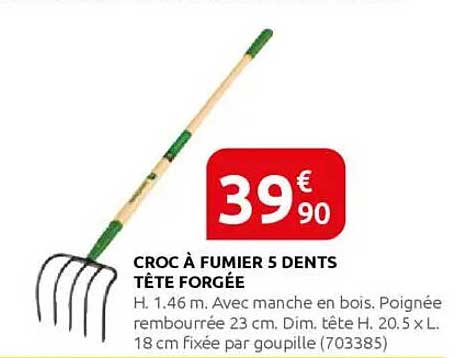 CROC À FUMIER 5 DENTS TÊTE FORGÉE