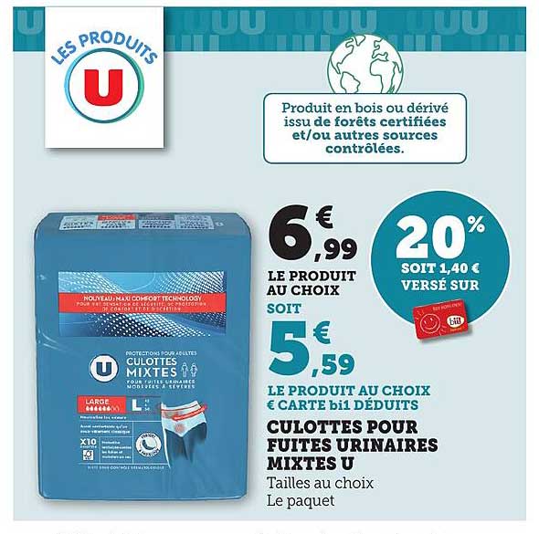 CULOTTES POUR FUITE URINAIRE MIXTES U