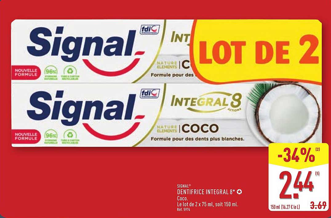 DENTIFRICE INTEGRAL 8* Coco - Lot de 2