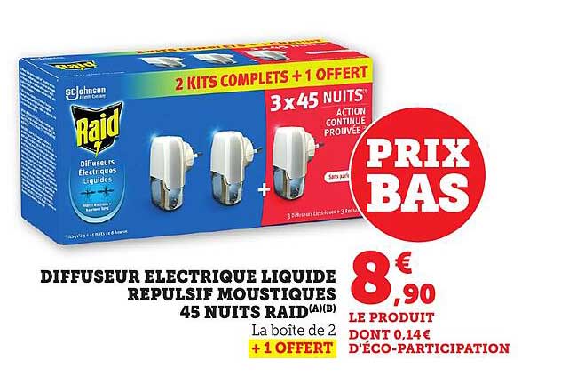DIFFUSEUR ELECTRIQUE LIQUIDE REPULSIF MOUSTIQUES 45 NUITS RAID(A)(B)