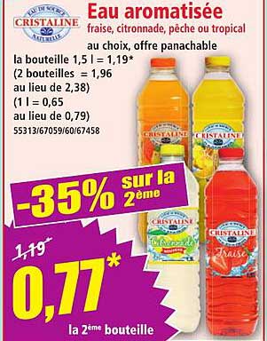 Eau aromatisée fraise, citronnade, pêche ou tropical