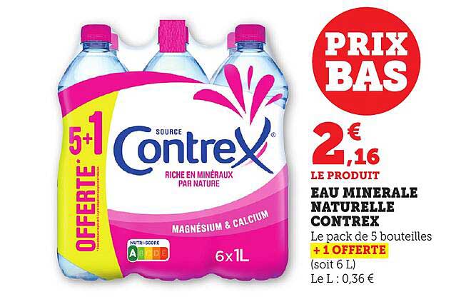 EAU MINERALE NATURELLE CONTREX - Le pack de 5 bouteilles + 1 OFFerte