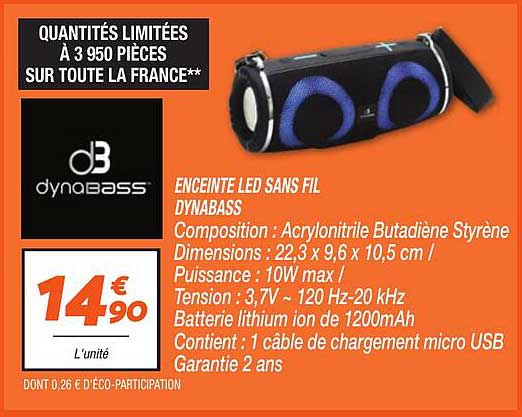 ENCEINTE LED SANS FIL DYNABASS