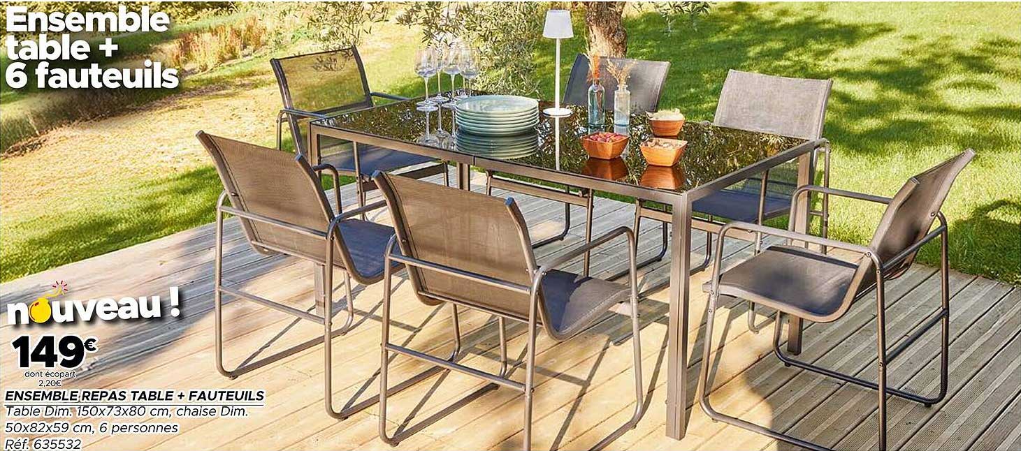 Ensemble repas table + fauteuils