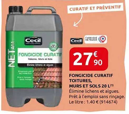 FONGICIDE CURATIF TOITURES, MURS ET SOLS 20 L