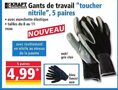 Gants de travail "toucher nitrile", 5 paires