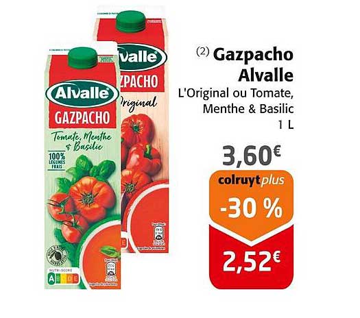 Gazpacho Alvalle L'Original ou Tomate, Menthe & Basilic 1 L