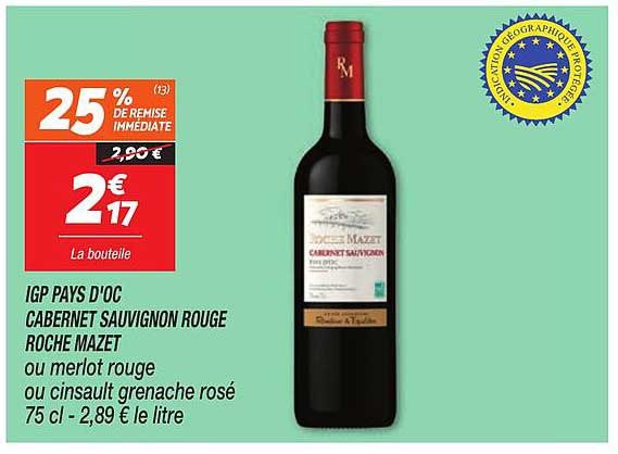 IGP PAYS D'OC CABERNET SAUVIGNON ROUGE ROCHE MAZET