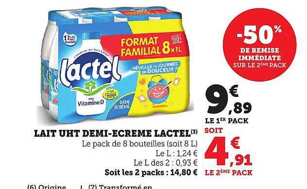 LAIT UHT DEMI-ECREME LACTEL