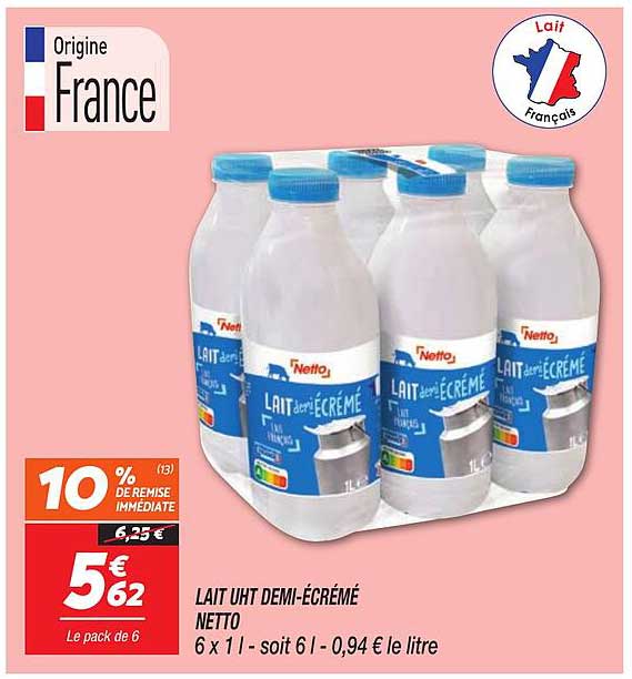 LAIT UHT DEMI-ÉCRÉMÉ NETTO