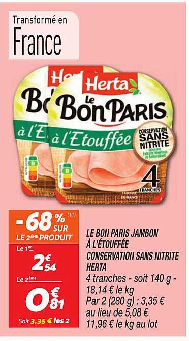 LE BON PARIS JAMBON À L’ÉTOUFFÉE CONSERVATION SANS NITRITE HERTA
