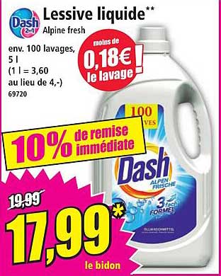 Lessive liquide Dash Alpine fresh 5 L