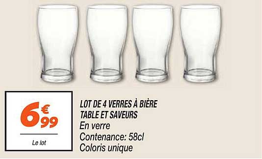 LOT DE 4 VERRES À BIÈRE TABLE ET SAVEURS