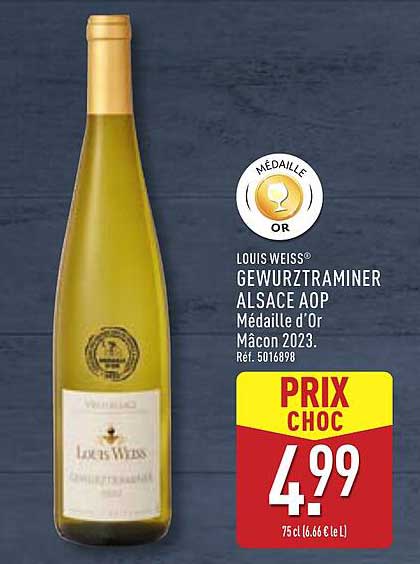 LOUIS WEISS® GEWURZTRAMINER ALSACE AOP Médaillé d'Or