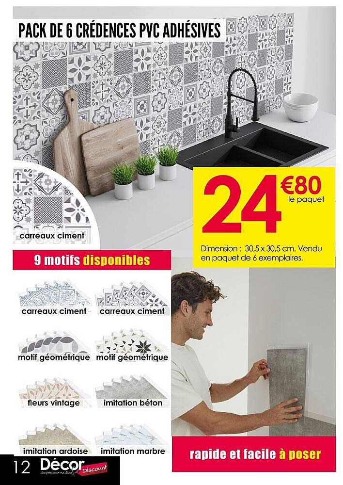 PACK DE 6 CRÉDENCES PVC ADHÉSIVES