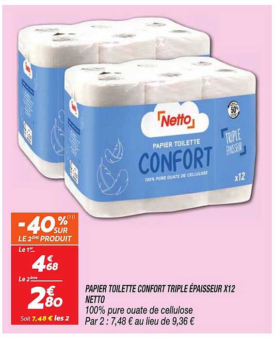 PAPIER TOILETTE CONFORT TRIPLE ÉPAISSEUR X12 NETTO