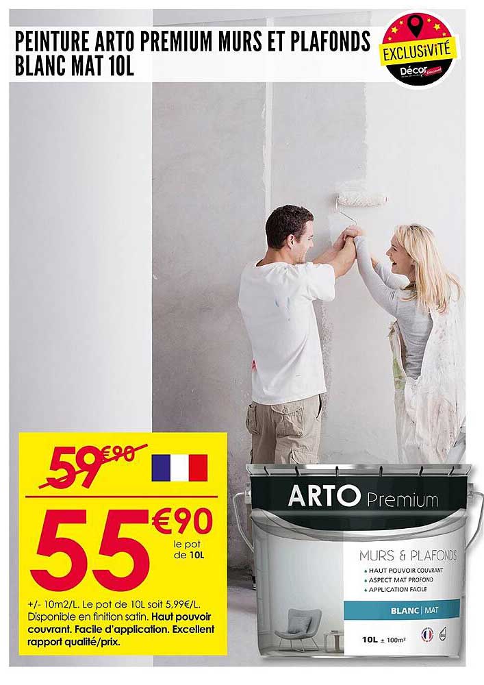 PEINTURE ARTO PREMIUM MURS ET PLAFONDS BLANC MAT 10L
