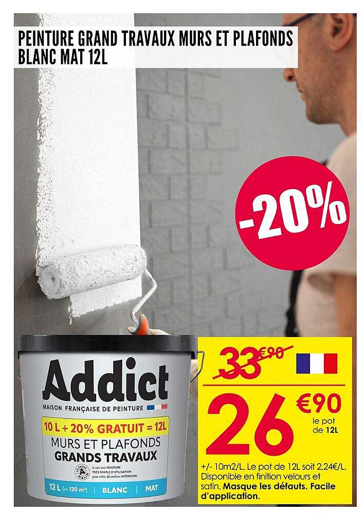 PEINTURE GRAND TRAVAUX MURS ET PLAFONDS BLANC MAT 12L