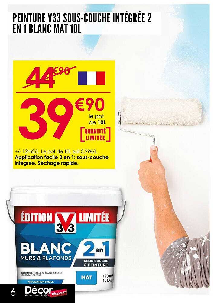 PEINTURE V33 SOUS-COUCHE INTÉGRÉE 2 EN 1 BLANC MAT 10L
