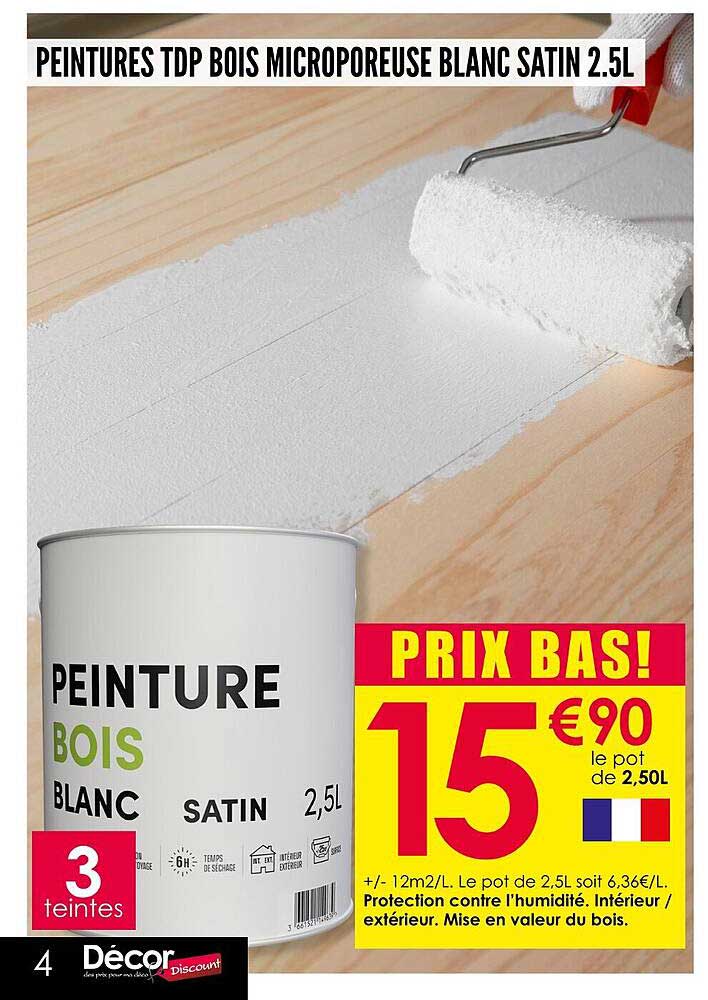 PEINTURES TDP BOIS MICROPOREUSE BLANC SATIN 2.5L