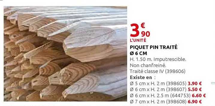 PIQUET PIN TRAITÉ Ø 6 CM