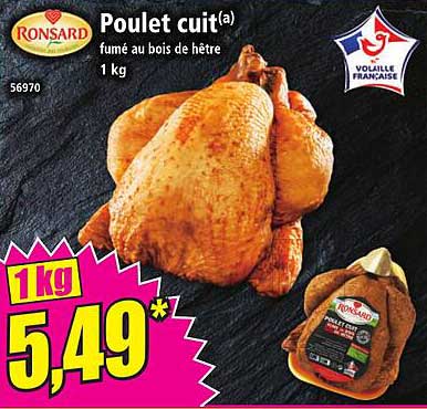 Poulet cuit(a) fumé au bois de hêtre 1 kg