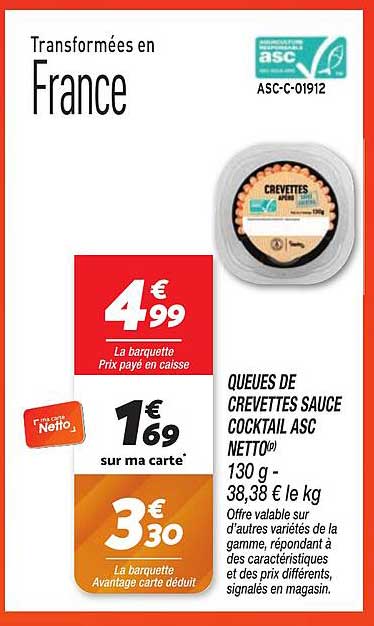 QUEUES DE CREVETTES SAUCE COCKTAIL ASC NETTO