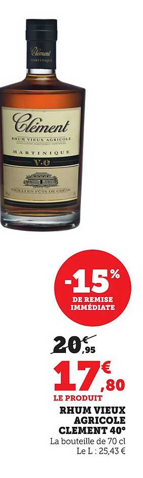 Rhum Vieux Agricole Clément 40°