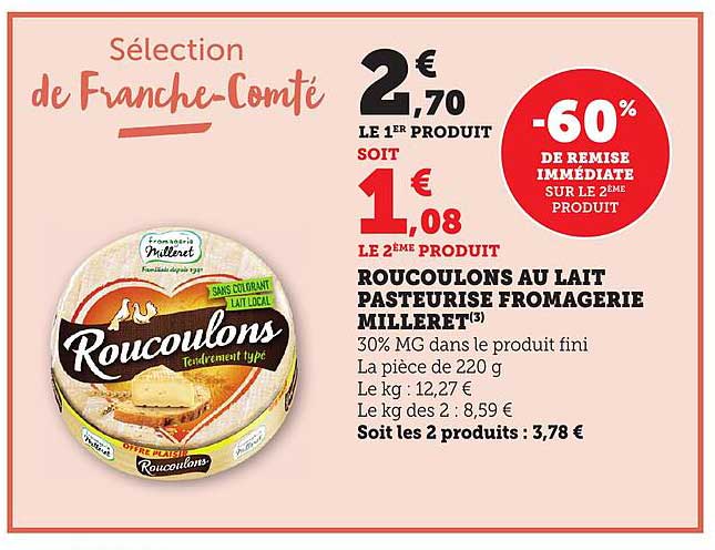 ROUCOULONS AU LAIT PASTEURISE FROMAGERIE MILLERET