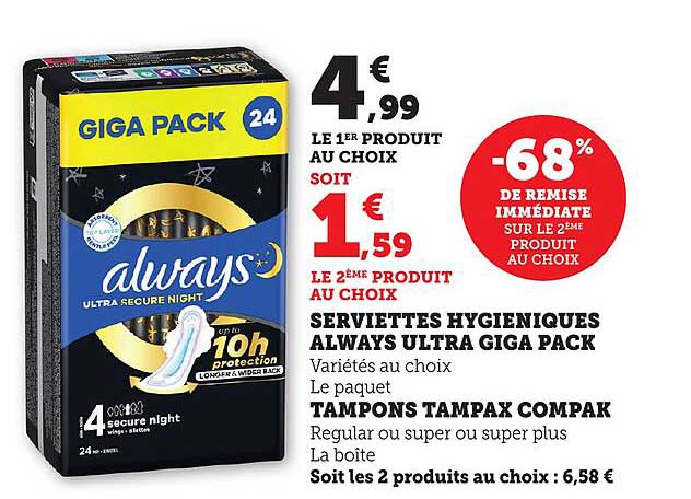 SERVIETTES HYGIÉNIQUES ALWAYS ULTRA GIGA PACK