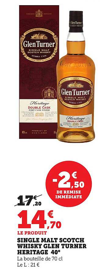 SINGLE MALT SCOTCH WHISKY GLEN TURNER HERITAGE 40°