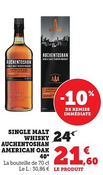 SINGLE MALT WHISKY AUCHENTOSHAN AMERICAN OAK 40°