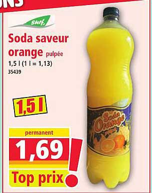Soda saveur orange pulpeé 1,5 l