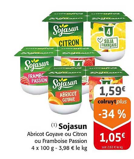 Sojasun Abricot Goyave ou Citron ou Framboise Passion