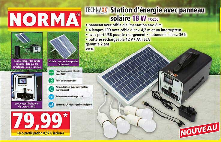 Station d’énergie avec panneau solaire 18 W