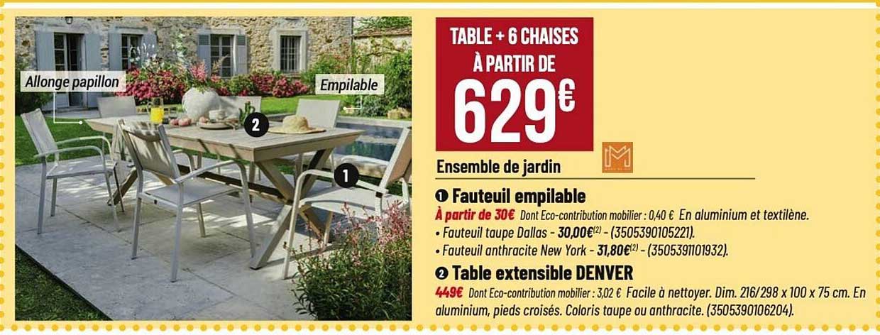 TABLE + 6 CHAISES À PARTIR DE 629€