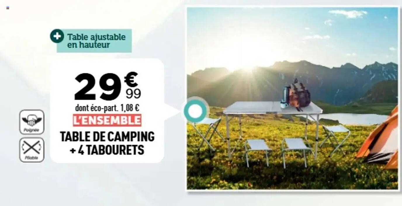 Table de camping + 4 tabourets
