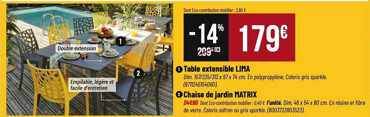 Table extensible LIMA et Chaise de jardin MATRIX