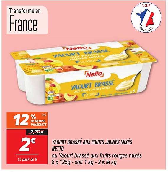 YAOURT BRASSÉ AUX FRUITS JAUNES MIXÉS NETTO