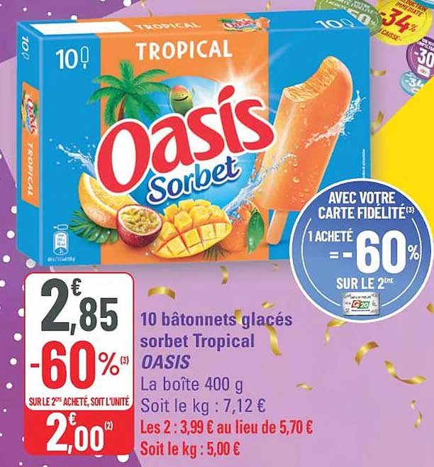 10 bâtonnets glacés sorbet Tropical OASIS