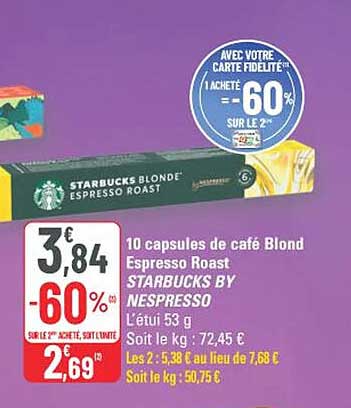 10 capsules de café Blond Espresso Roast STARBUCKS BY NESPRESSO L'étui 53 g