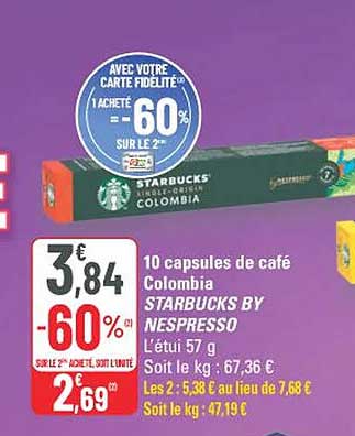10 capsules de café Columbia STARBUCKS BY NESPRESSO