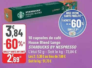 10 capsules de café House Blend Lungo STARBUCKS BY NESPRESSO