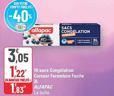 10 sacs Congélation Curseur Fermeture Facile 3L ALFAPAC La boîte