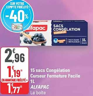 15 sacs Congélation Curseur Fermeture Facile 1L ALFAPAC La boîte