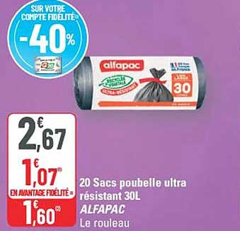 20 Sacs poubelle ultra résistant 30L ALFAPAC Le rouleau