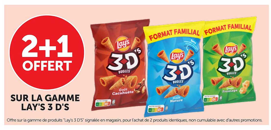 2+1 OFFERT SUR LA GAMME LAY'S 3 D'S